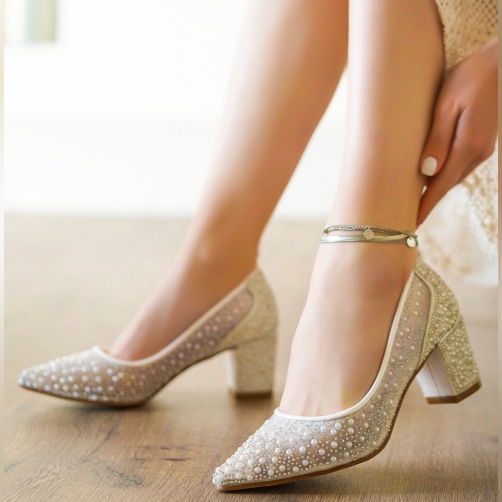 Wedding Block Heel (pearl + rhinestone detail)